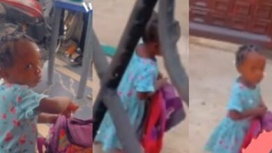 Funny moment a little girl packed her bags and moved out of the house after being beaten (Video)