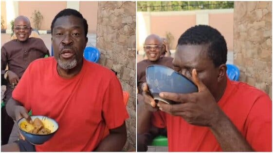 Kanayo O. kanayo Advises Nigerians As He Drinks Soup From Plate