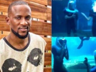 BBnaija star, Omashola proposes to his girlfriend underwater (Video)