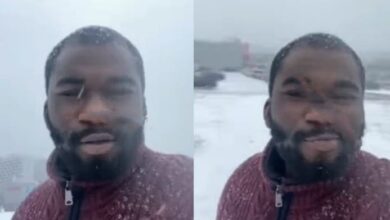 Nigerian man freezing in snow warns against coming to Europe