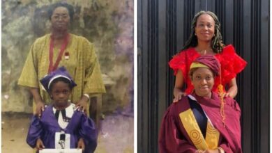 Nigerian lady recreates graduation photo from primary school with her mum
