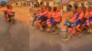 Little boy seen riding other kids to school on motorbike