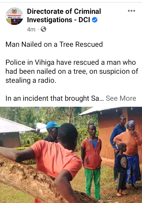 19-year-old man nailed to a tree for allegedly stealing radio 