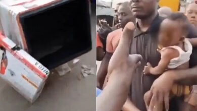 A yet-to-be-identified dispatch rider has been nabbed in Sangotedo area of Lagos State with a baby inside his courier box.