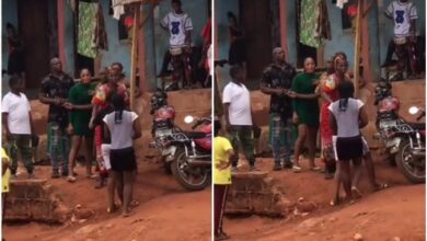 Drama as young lady mocks woman after snatching her husband (Video)