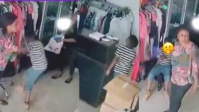 Moment mother and son robbed a store in Ghana