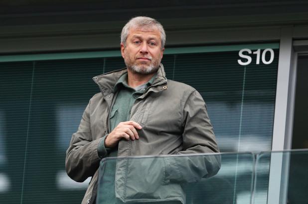 Roman Abramovich in the stands watching his soccer team, Chelsea FC