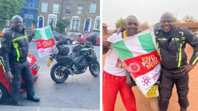 Nigerian man living in Mali finally meets adventurer riding bike from London