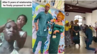 Nigerian man proposes to girlfriend of 5 years at their child’s dedication