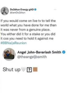 “Your Intentions Weren’t From A Genuine Place” OAP Dotun Tell Bbnaija’s Angel Smith After She Listed What She Did For Cross, She Claps Back