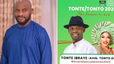 Yul Edochie reacts to Tonto Dikeh’s nomination as the deputy governorship candidate of Rivers state