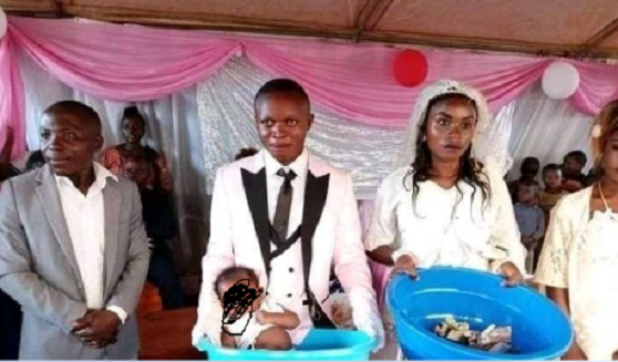 Lady storms ex-boyfriend wedding, drops his baby in offering bowl