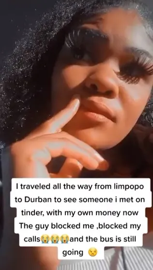 Lady traveling to meet man she met on Tinder gets blocked by the man while still inside bus