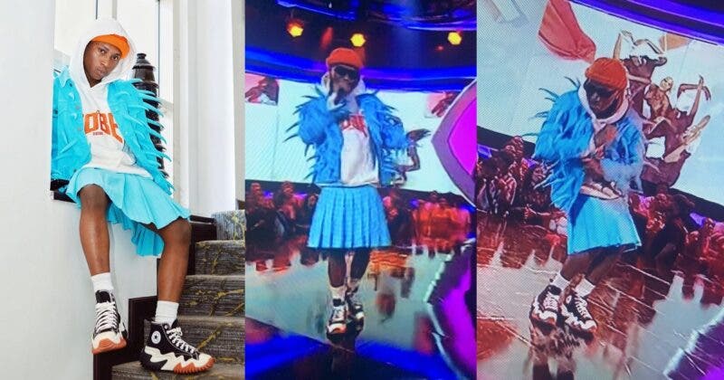 Bella Shmurda performs in a skirt at BBNaija live show