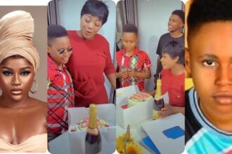 “See Wetin Small Pikin Do For Me, It Means So Much To Me”- Beautiful Moment Child Actor, Isaac Fred Gave Destiny Etiko A Birthday Cake, She Prays For Him (VIDEO)