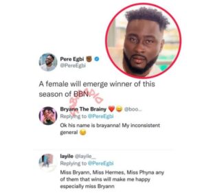 Evicted Big Brother Naija housemate, Khalid has revealed the housemate who will likely emerge the winner of season 7 ‘level-up’ edition. Khalid told Ebuka in his post-eviction interview that Phyna will win. He said, ”I think Phyna will win. I think the winner is between Phyna and Eloswag. He gives me a certain vibe.” When asked about his future plans, Khalid said he will focus on producing sneakers he has designed.