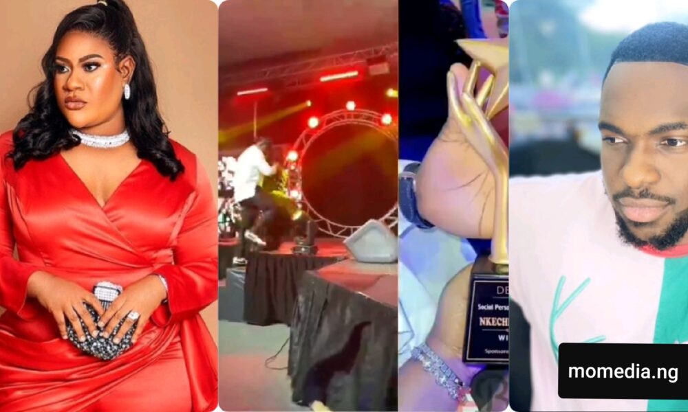 “With You By My Side, All I Do Is Win” – Nkechi Blessing Writes As She Receives Her Award Of “Social Media Personality Of The Year” With Boo By Her Side (Video)