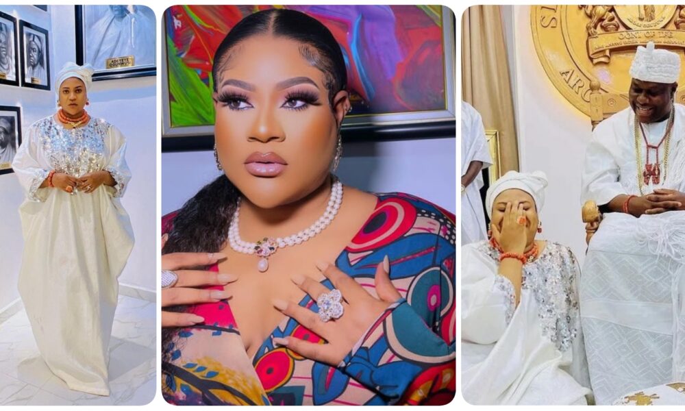 “Her Aim Is To Become One Of His Wives”, Reactions As Nollywood Actress, Nkechi Blessing Sunday Visits The Ooni Of Ife At His Palace