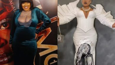 “God save you”- Toyin Abraham says as Toyin Lawani wears outfit with her face, days after threatening her