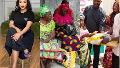 Tonto Dikeh donates 100 bags of rice, money and more to the aged and widows