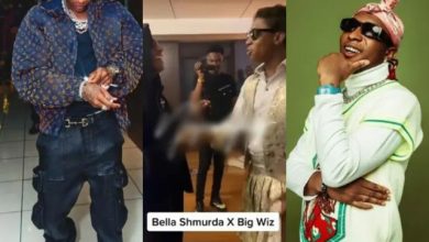 Hilarious comments trail Wizkid’s reaction after seeing Bella Shmurda in skirt -[Video]