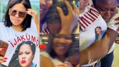 Moment Toyin Abraham gets emotional as die-hard fan cries a river at meet-and-greet