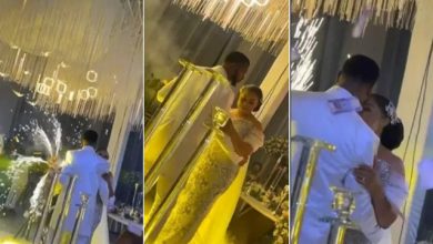 Nkiru 'Ble-Ble' Sylvanus and hubby, Riches Sammy melt hearts as they did the couple dance at their wedding reception— [Video]