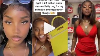 “We Don’t Want To Hear Justice For Me Later Oh” – Reactions As Tiktok Influencer, Shows Off The 23 Million Naira Hermes Kelly Bag She Got From Her Man As A Birthday Gift