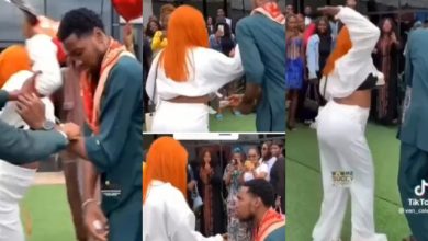 It’s not even up to 3 months – Lady gives boyfriend several hard slaps as she rejects his proposal in church [Video]