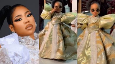 Lion no dey born Goat- Toyin Lawani boasts as she shows off her daughter, Eleora’s swag