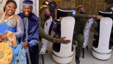 Actor Stan Nze plans to tease his wife, Blessing Obasi, as robot serves him food at a restaurant