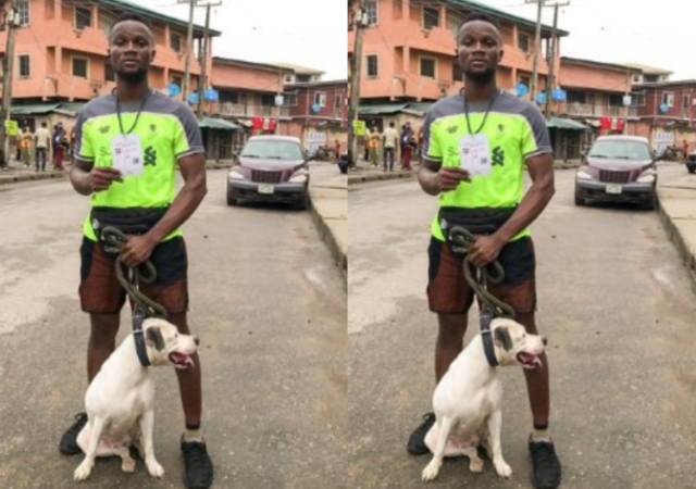 Despite Police Ban on Dog and Other Pets at Polling Units, Voter Steps Out with A Pitbull