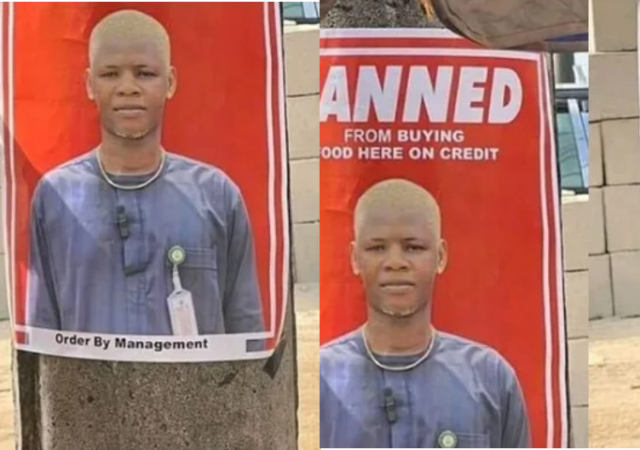 Order by management! Funny reactions as canteen prints bold poster of young man who buys food on credit