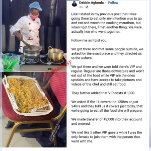 "This is not Cookathon, this is a fraudulent activity"- Facebook User Shares Experience At Ekiti Chef Dammy's Cook-a-thon 