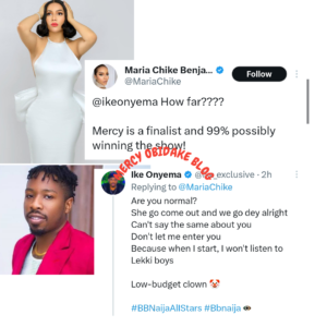 "Low Budget Clown..."- Bbn Ike F!res Back At Maria After She Made Jest Of Him While Celebrating Mercy Eke Becoming A Finalist (Detail)