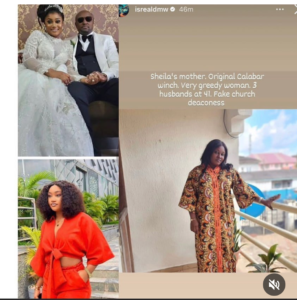 Davido's logistic manager, Israel DMW, has continued to drag his estranged wife, Sheila Courage, and family on instagram. In a recent post on instagram, he accused Sheila's mum, who is a deaconess of being fake, greedy and irresponsible woman who has married three