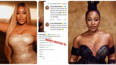 “Go & Sin No More”- Actress Erica rewards a man with N100 who apologized for tr0lling her