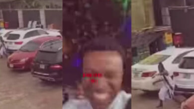 Lady runs helter skelter after big boys calls her out for snapping with their multi million naira car