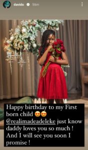 "My First Born Child, I Love You So Much & I Promise To See You Soon"- Davido Pens An Emotional Note To Imade As She Celebrates 9th Birthday