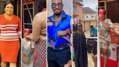 “Are You His Second Wife….” – Netizens Fires Actress Ruby Ojiakor After Her Fans Paid Her A Surprise Condolence Visit, Showers Her With Gifts Following The D£@th Of Her Bestie, Junior Pope (DETAIL)