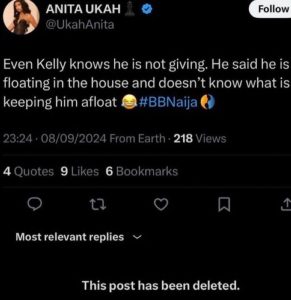 "Topher Is Classless, Kelly Rae Is Floating...." Anita Ukah’s Page Handler Forgets to Switch Accounts, Trolls Housemates