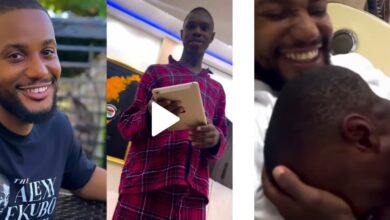 “God Will Bless You”- Emotional Moment As Alex Ekubo Gifts His Younger Brother An Ipad (Video)