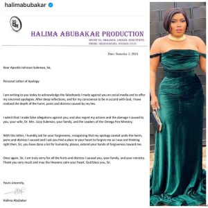 "I Admit That I Made False Allegations Against You, I Regret My Actions" – Actress Halima Abubakar Says in Public Apology to Apostle Suleman