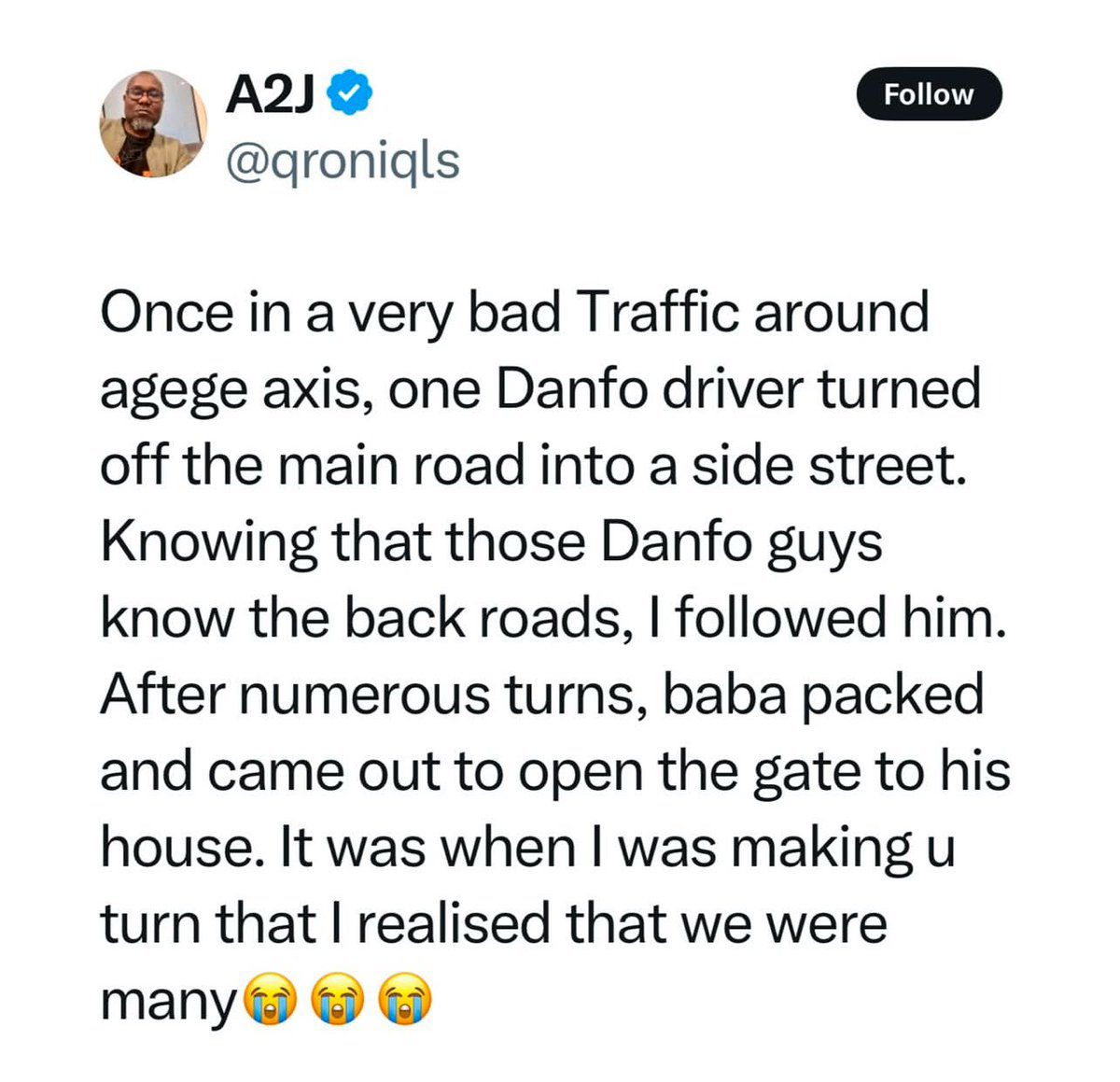 Man shares hilarious experience while trying to bypass traffic