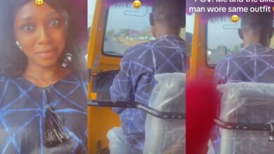 Lady surprised as she finds out she and Keke rider wore same outfit