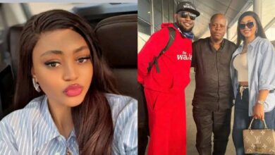 Regina Daniels reunites with her father at airport