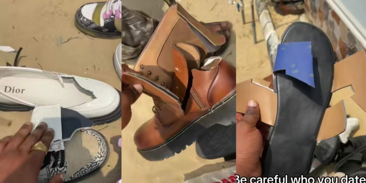 Lady uses razor to damage boyfriend's shoes